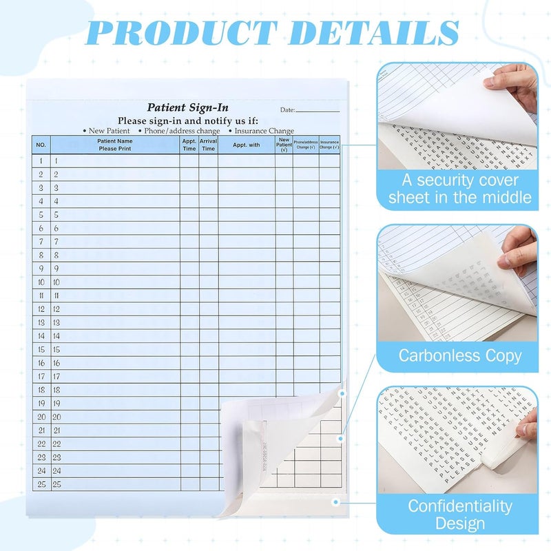 Resholder 250 Pack Patient Sign in Sheets Hipaa Compliant Patient Sign in Label Forms Peel Off Adhesive Labels Carbonless 3 Part Forms for Privacy in Doctor Medical Clinic Dental Office(Blue) - Image 4